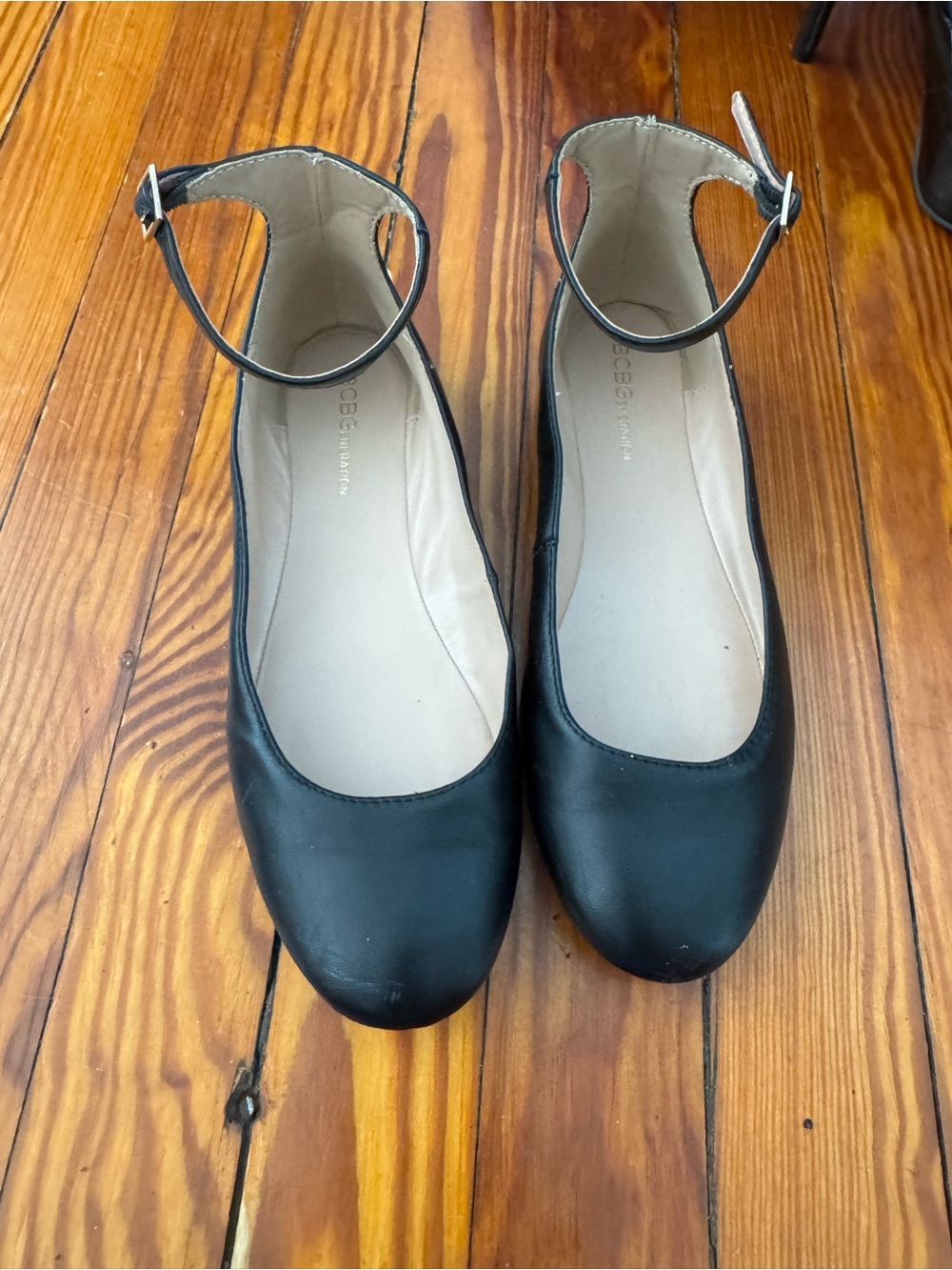 BCBG Black Ankle-Strap Ballet Flats